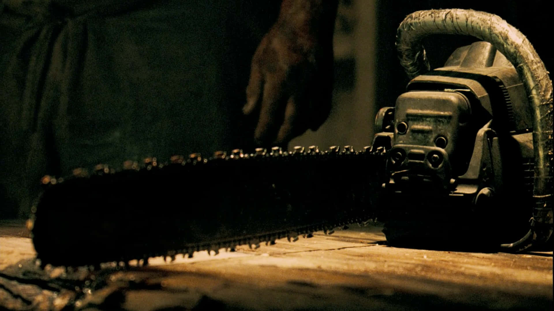 Saw, chainsaw, wooden surface, Full HD Desktop Wallpaper