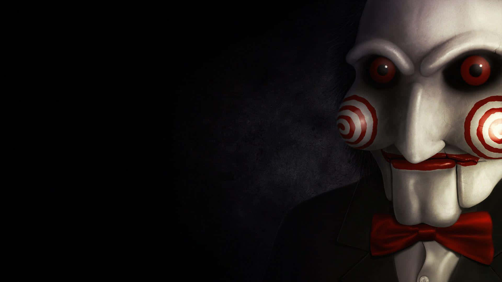 Saw, white masked figure, red spiral cheeks, Full HD Desktop Wallpaper