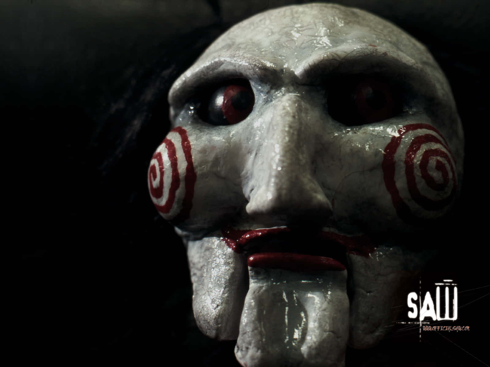 Saw, white horror mask, red spiral cheeks, HD Desktop Wallpaper