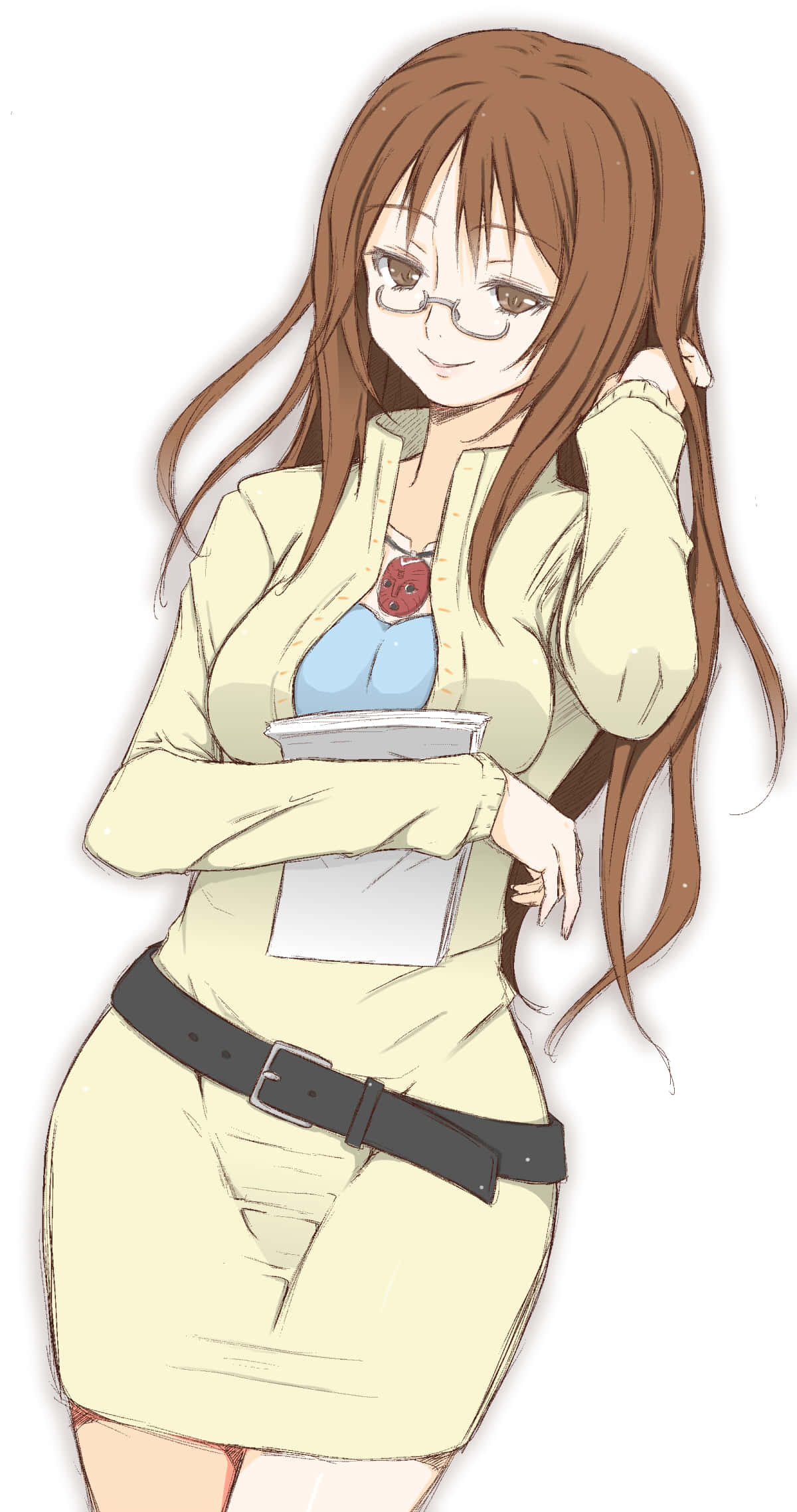 Sawako Yamanaka, long brown hair, glasses, Full HD Phone Wallpaper