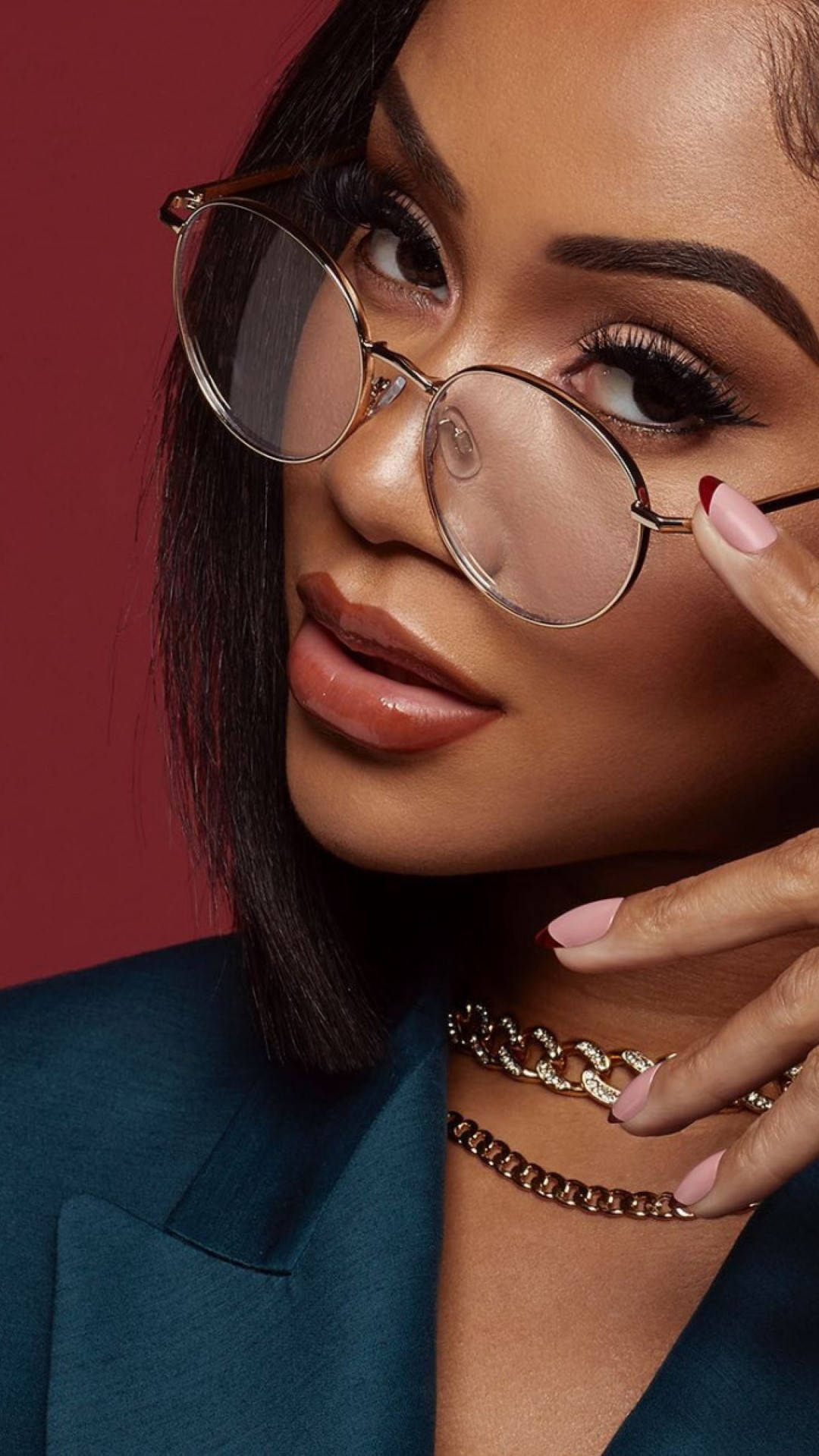 Saweetie, teal blazer, gold chain necklaces, HD Phone Wallpaper
