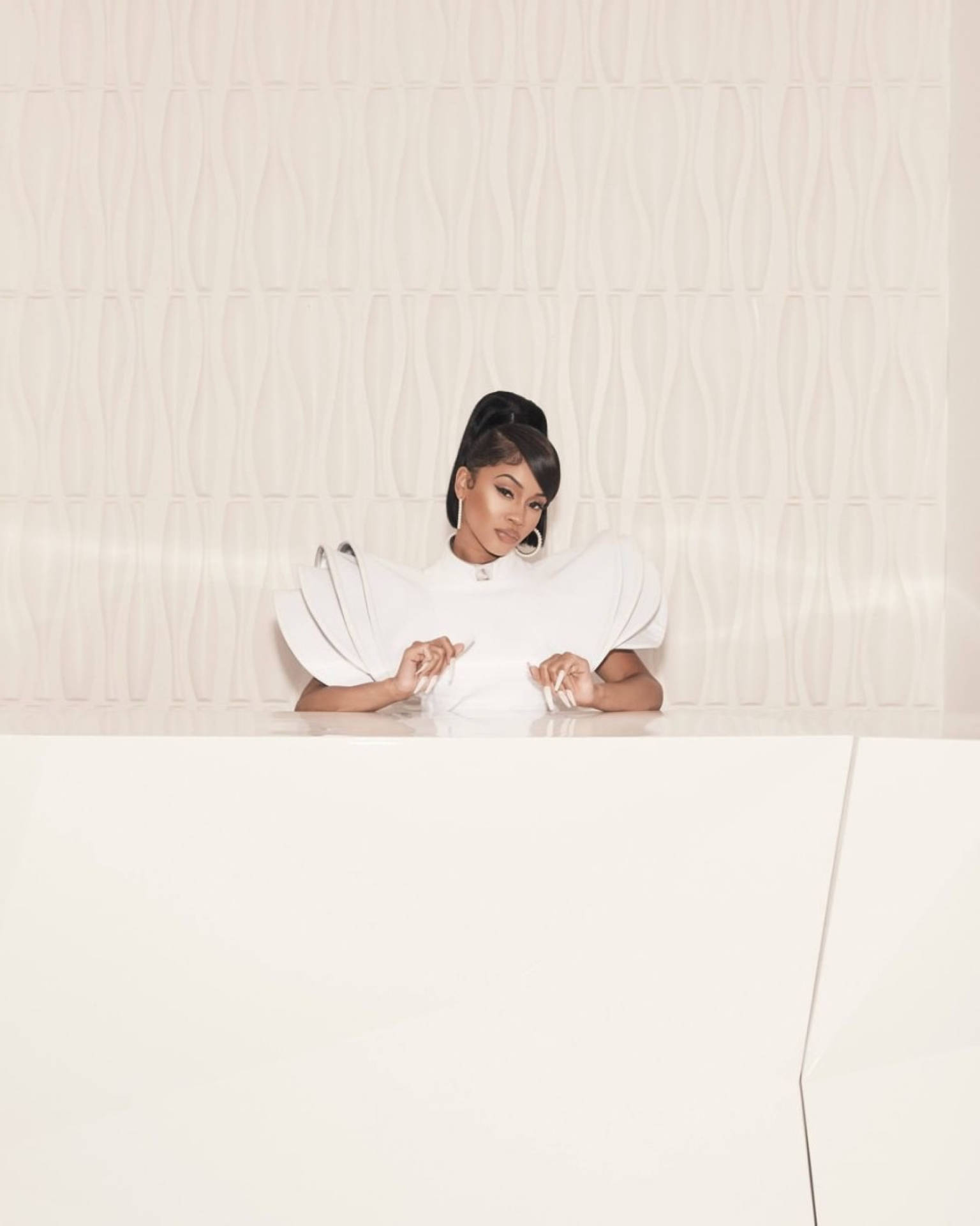 Saweetie, white sculptural dress, sleek white surface, Full HD Phone Wallpaper