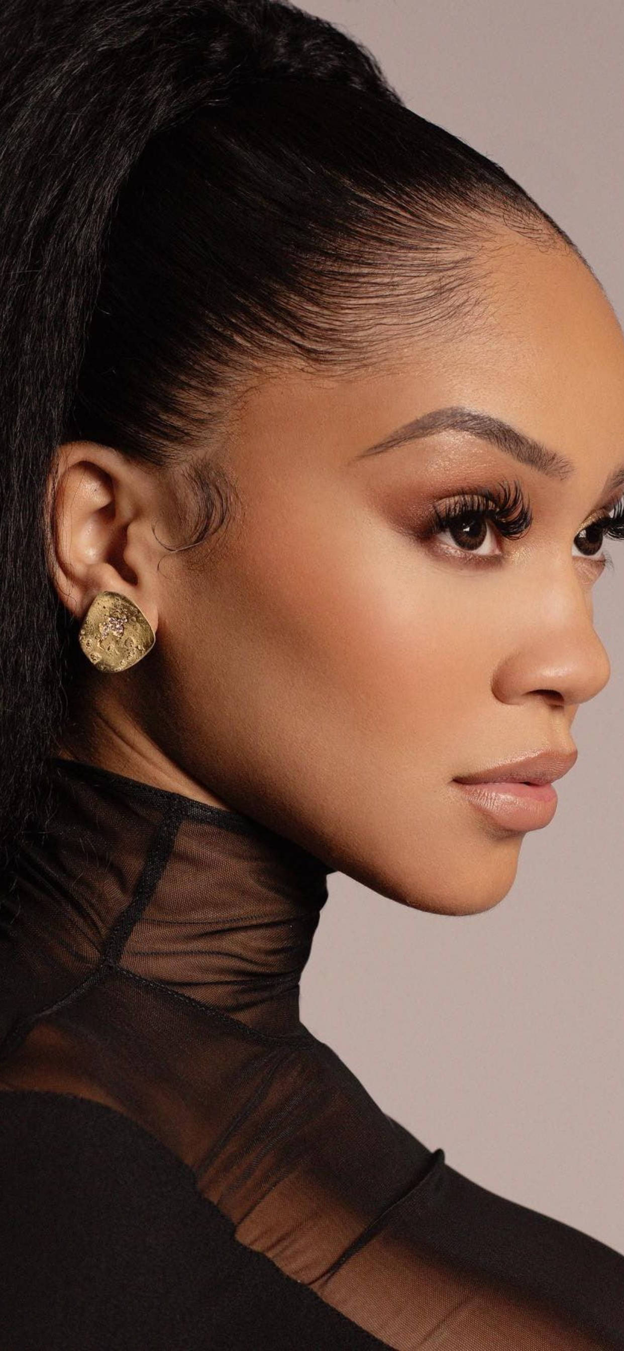 Saweetie, sleek black hair, high ponytail, 2K Phone Wallpaper
