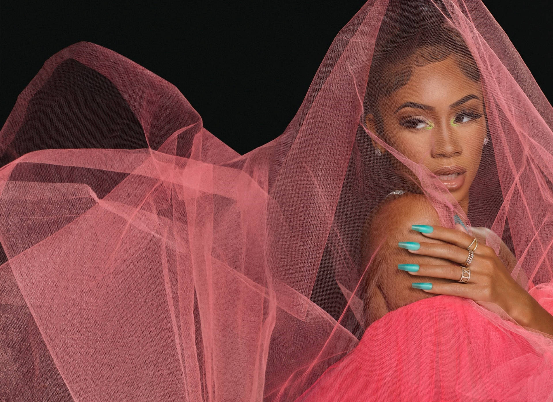 Saweetie, pink veil, matching dress, Full HD Desktop Wallpaper
