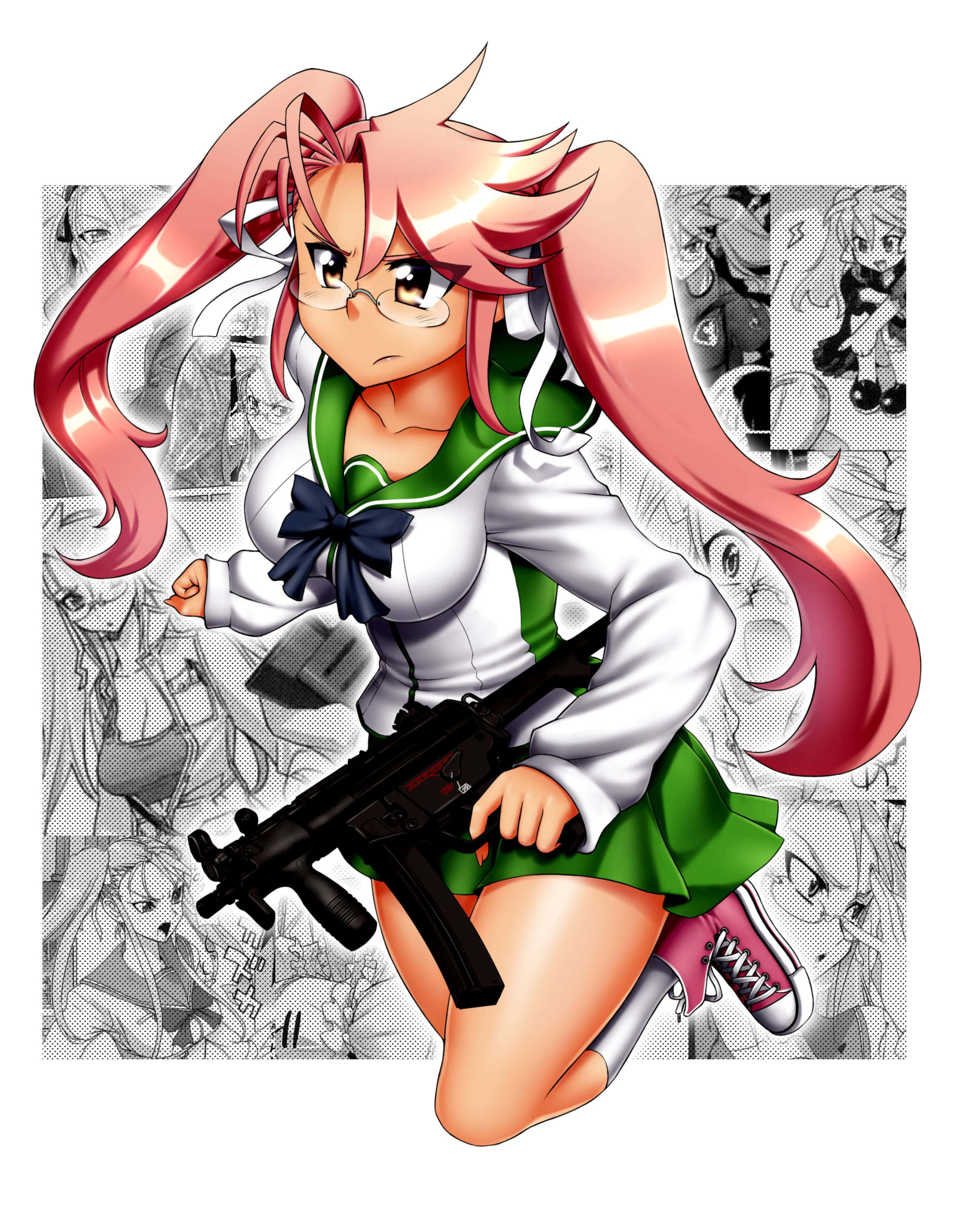 Saya Takagi, pink pigtails, glasses, 2K Phone Wallpaper
