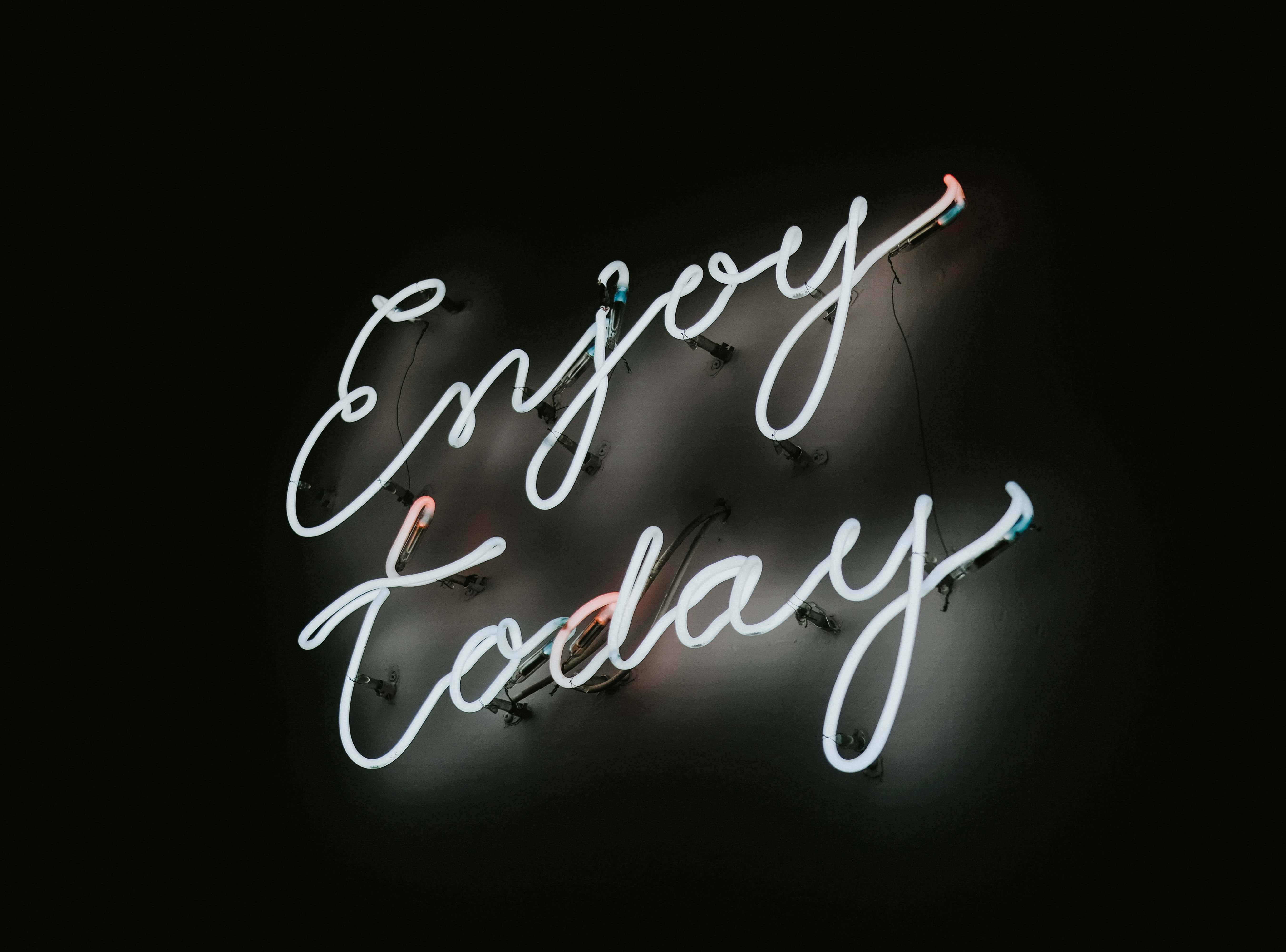 Saying, glowing white neon sign, Enjoy Today, 5K Desktop Wallpaper