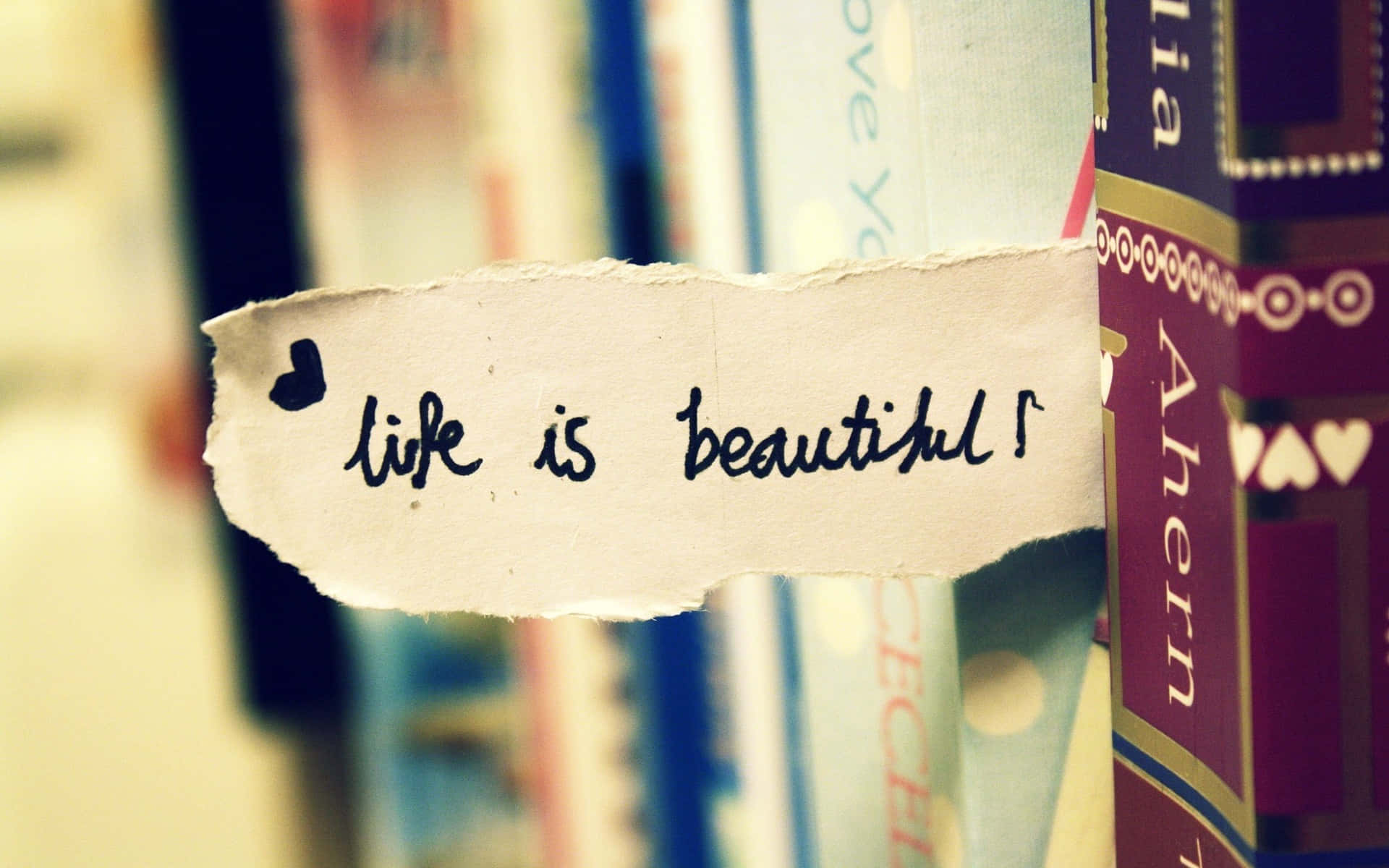 Saying, torn paper note, life is beautiful!, Full HD Desktop Wallpaper