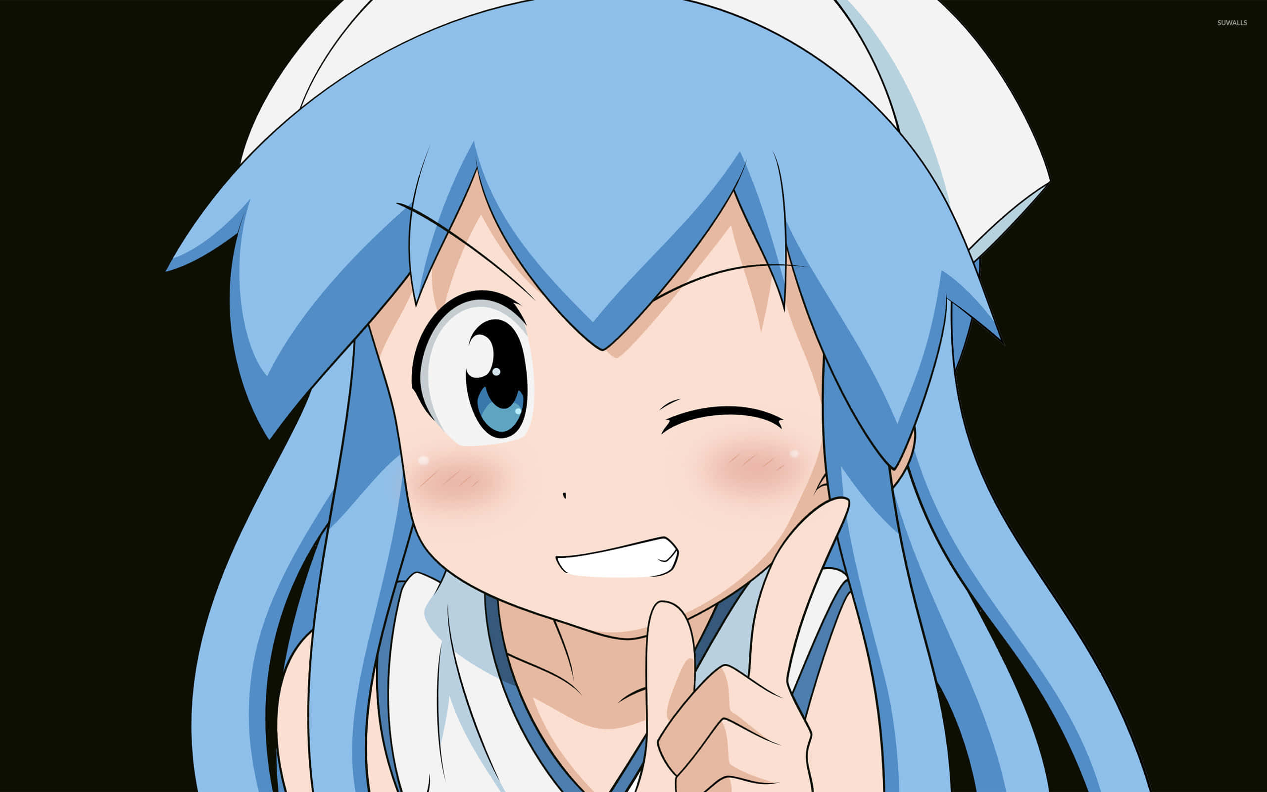 Sayuri Kurata, blue hair, white nurse hat, 2K Desktop Wallpaper
