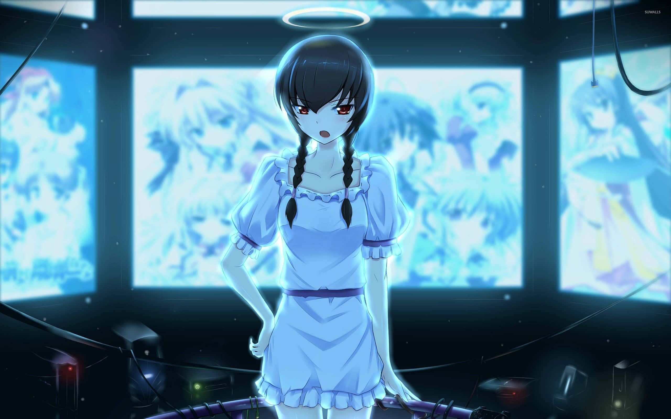 Sayuri Kurata, anglic halo, red eyes, 2K Desktop Wallpaper