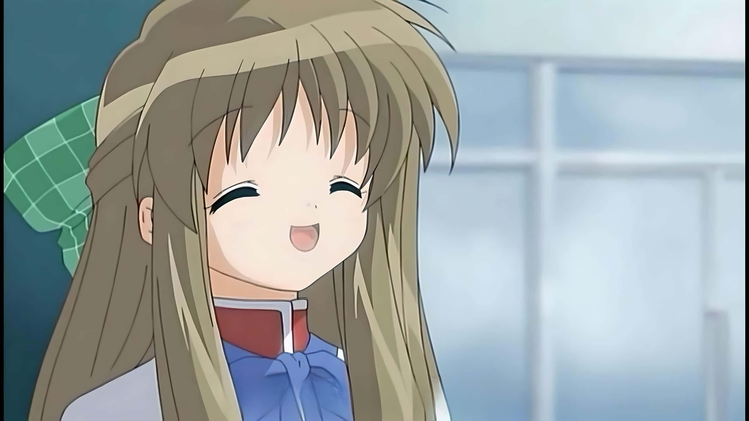 Sayuri Kurata, long brown hair, green bow, 2K Desktop Wallpaper