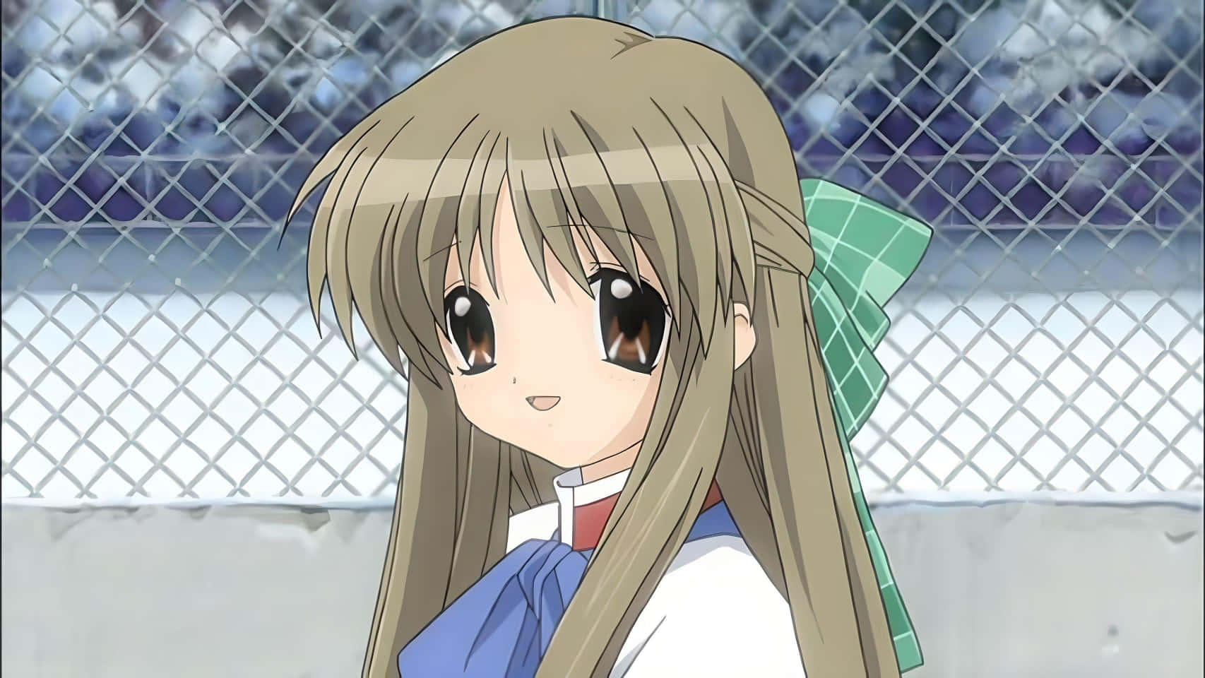 Sayuri Kurata, long brown hair, green bow, HD Desktop Wallpaper