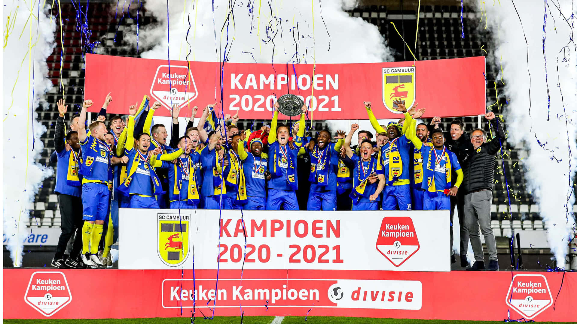 S C Cambuur, championship victory, blue and yellow kits, Full HD Desktop Wallpaper