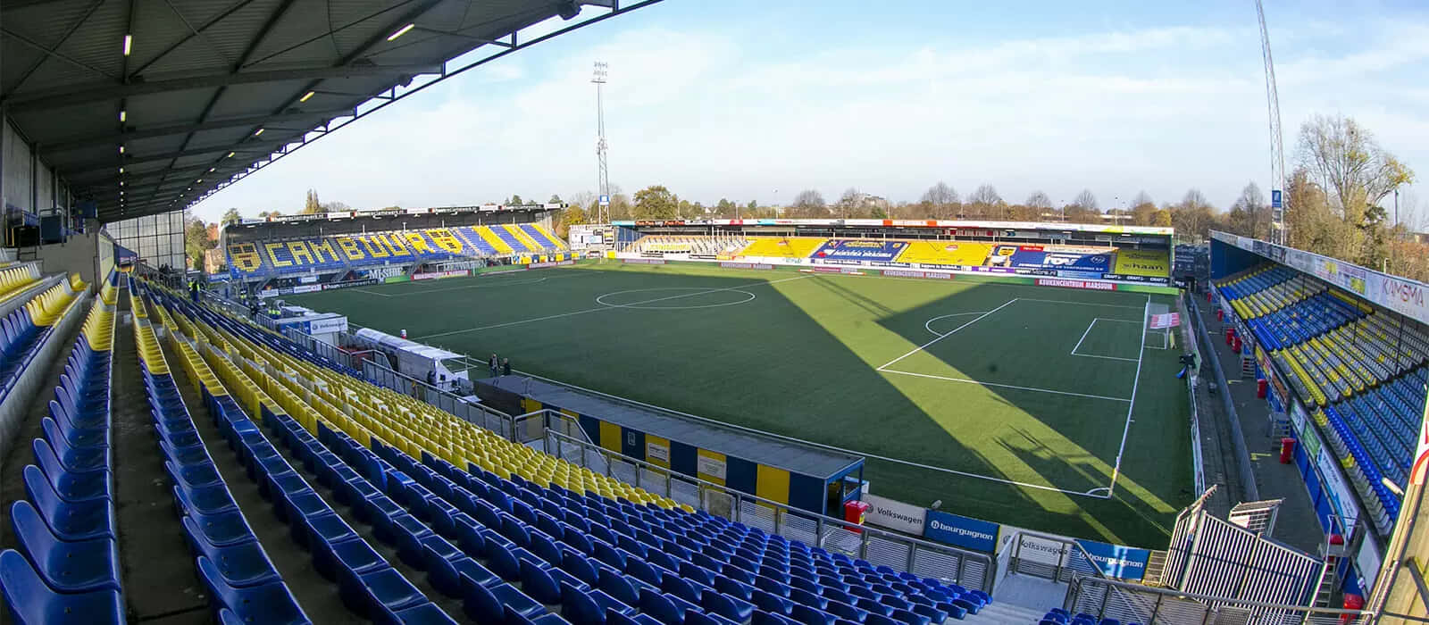 S C Cambuur Stadium, blue and yellow seats, panoramic view, HD Desktop Wallpaper
