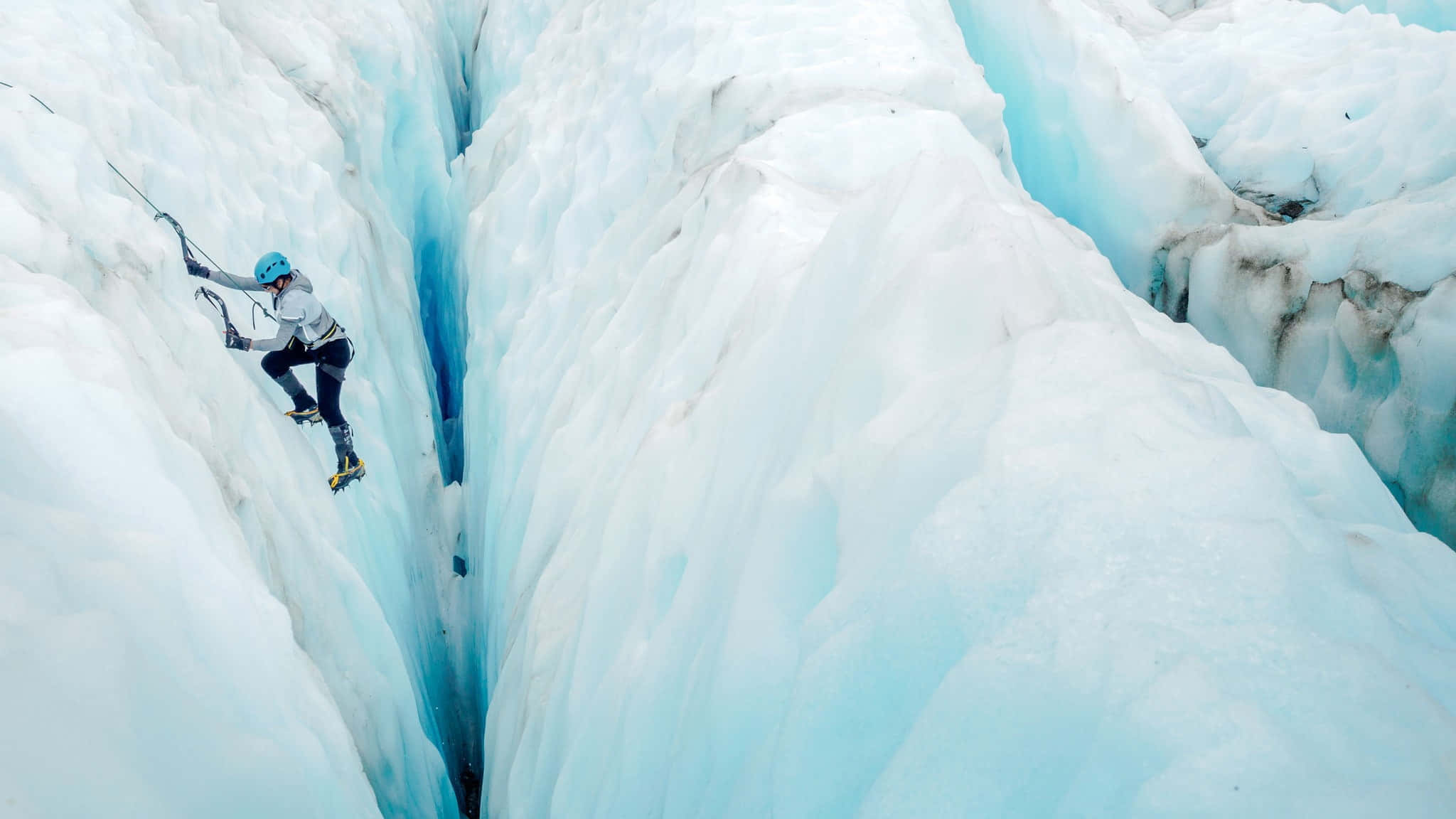 ice climbing, glacier crevasse, blue ice, Full HD Desktop Wallpaper