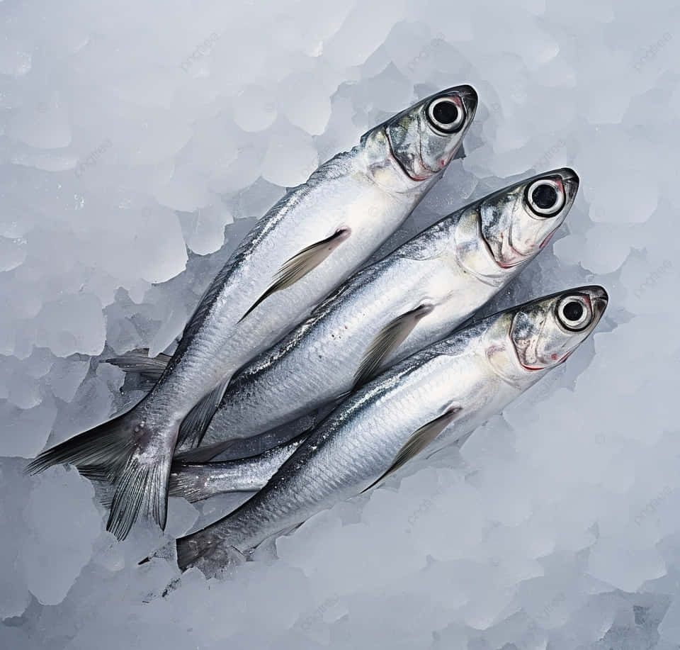 fresh anchovieson ice, silvery fish, large black eyes, SD Desktop Wallpaper