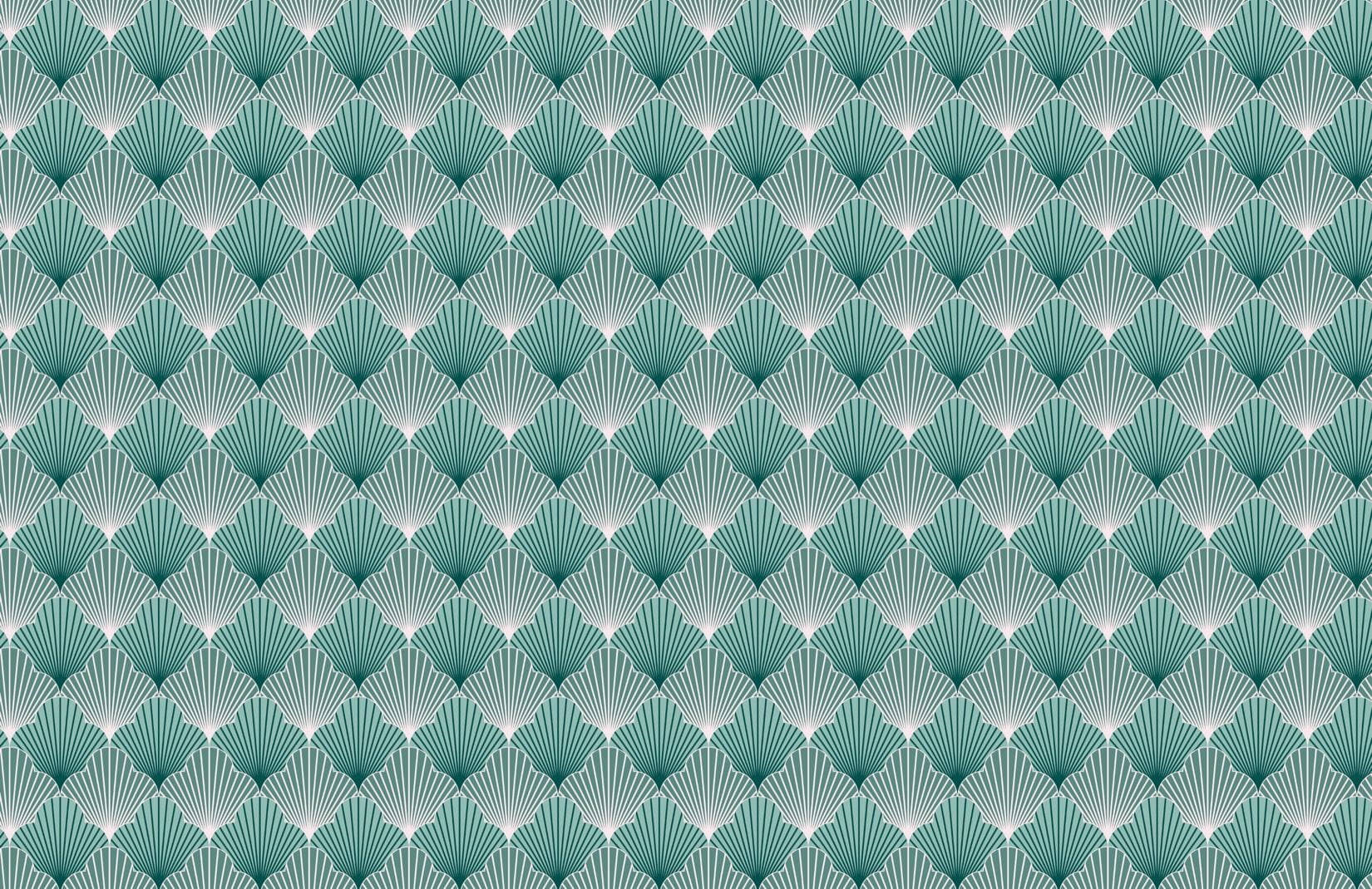 scallops pattern, teal, white, HD Desktop Wallpaper