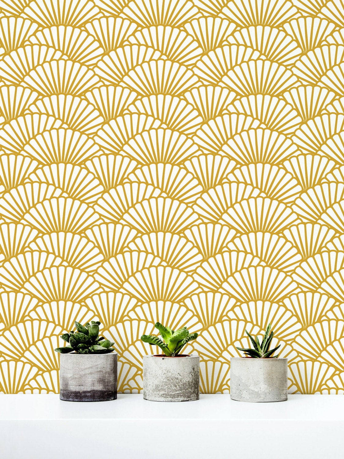 Scallops Pattern, yellow aesthetic, potted plants, HD Phone Wallpaper