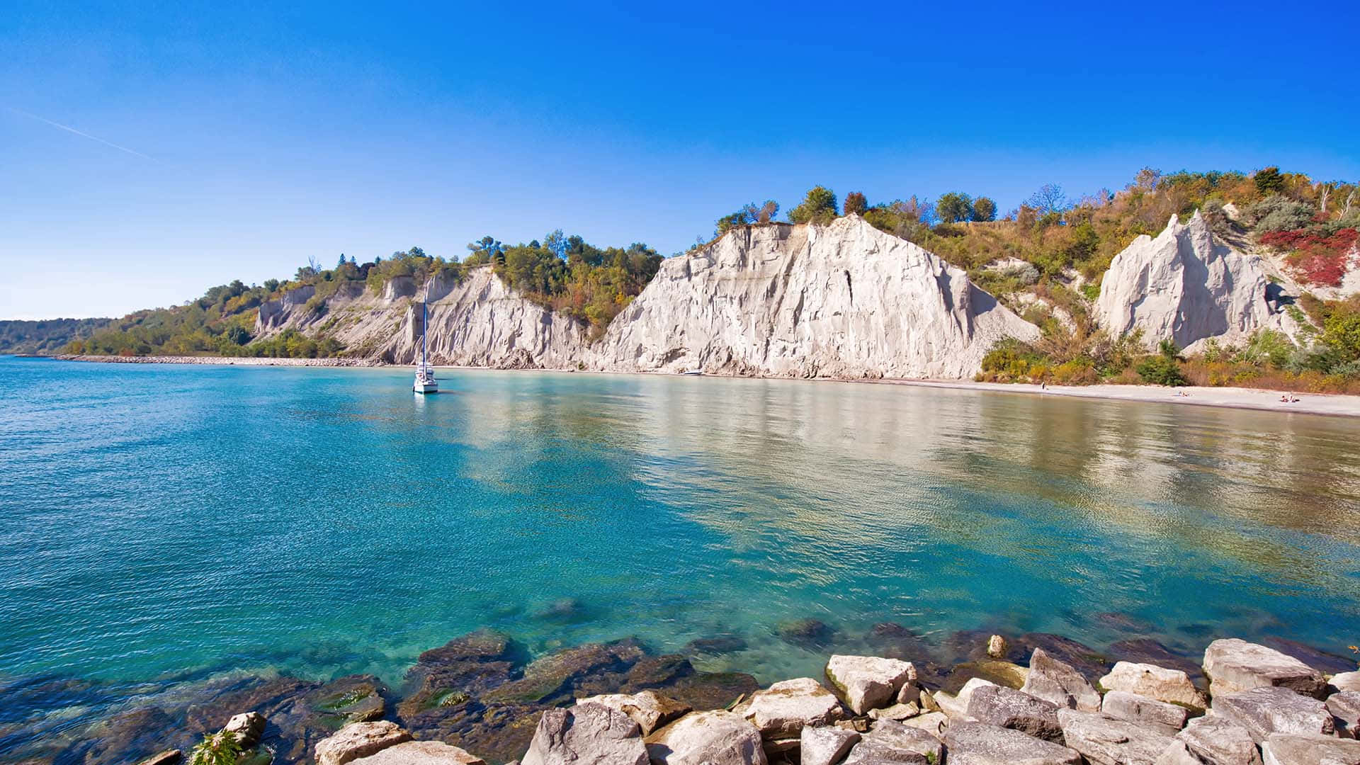 Scarborough Bluffs, turquoise waters, white cliffs, Full HD Desktop Wallpaper