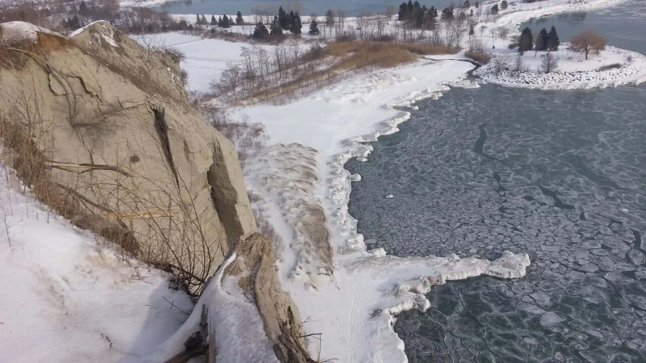 Scarborough Bluffs, frozen lake, cracked ice, HD Desktop Wallpaper
