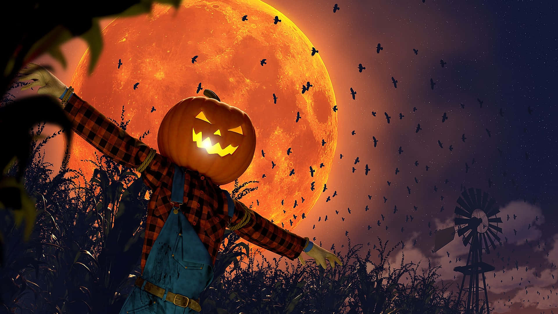 Scarecrows, jack-o-lantern scarecrow, cornfield, Full HD Desktop Wallpaper