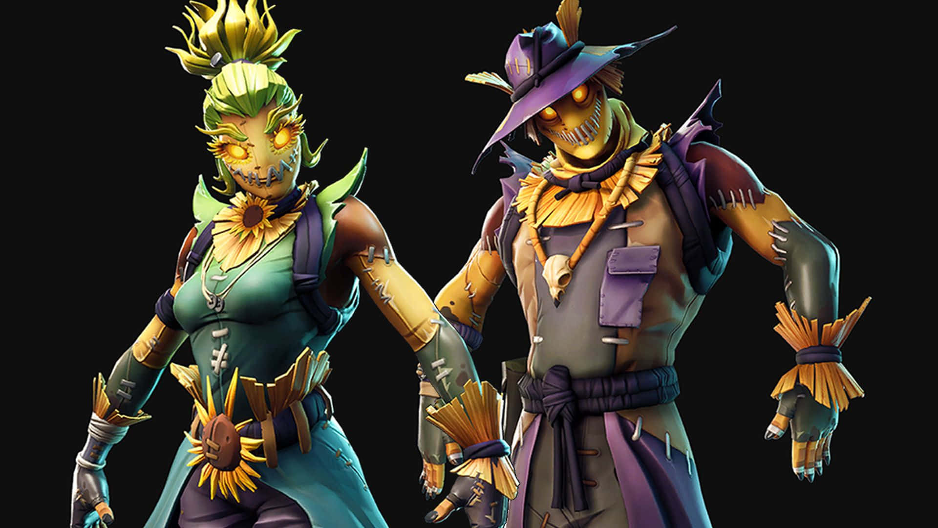 scarecrows, glowing eyes, sunflower accents, Full HD Desktop Wallpaper