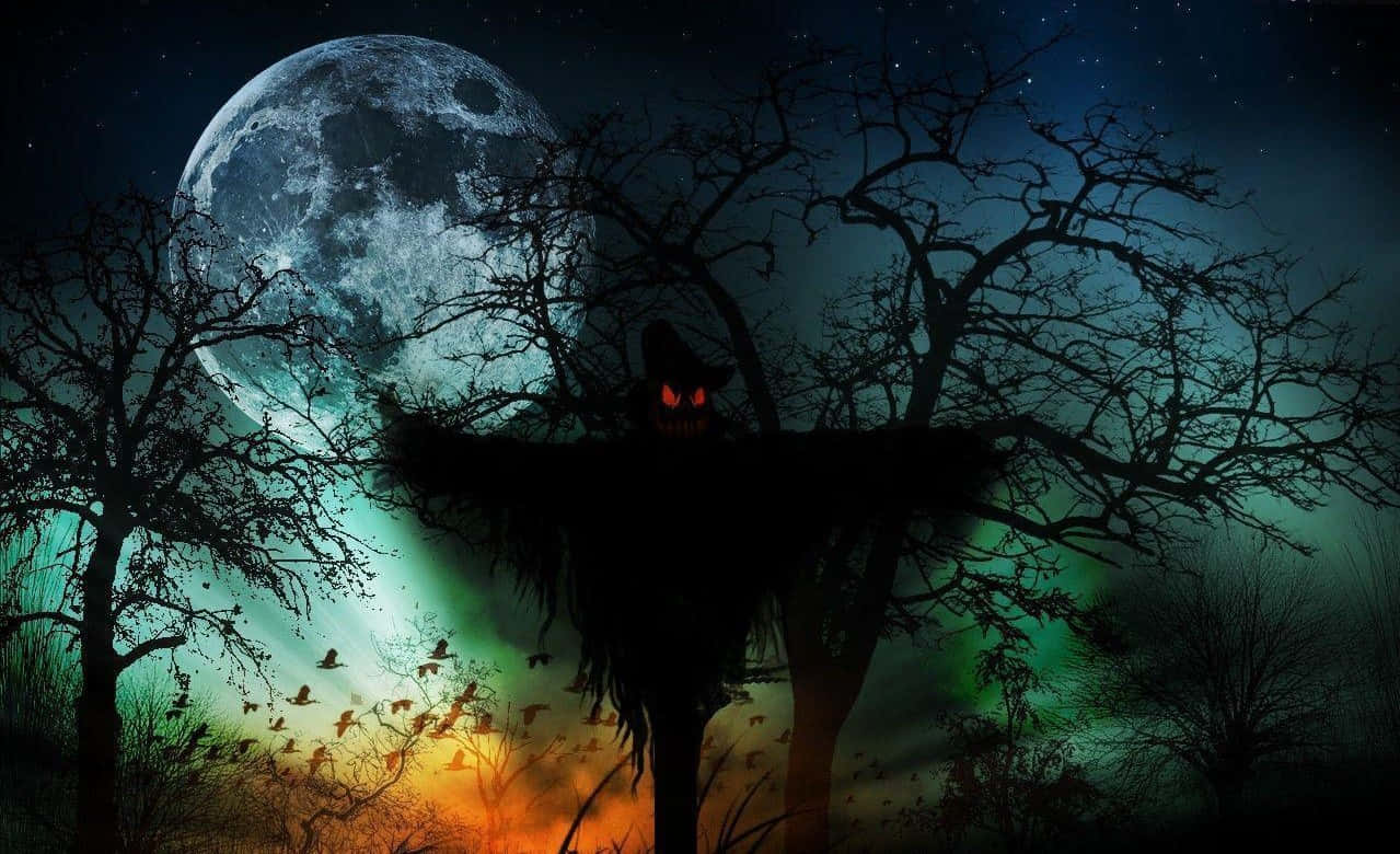 Scarecrows, glowing red eyes, barren field, SD Desktop Wallpaper