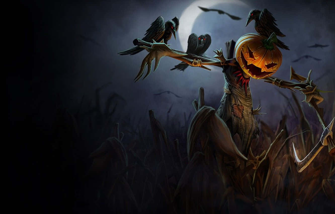 scarecrows, jack-o-lantern head, full moon, HD Desktop Wallpaper