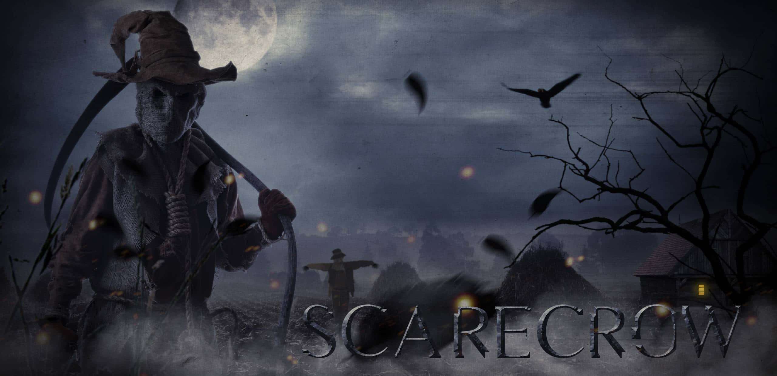 scarecrows, full moon, misty field, 2K Desktop Wallpaper
