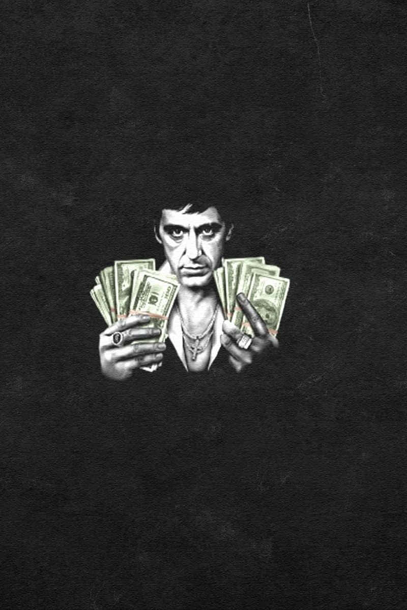 Scarface, iPhone, green dollar bills, SD Phone Wallpaper