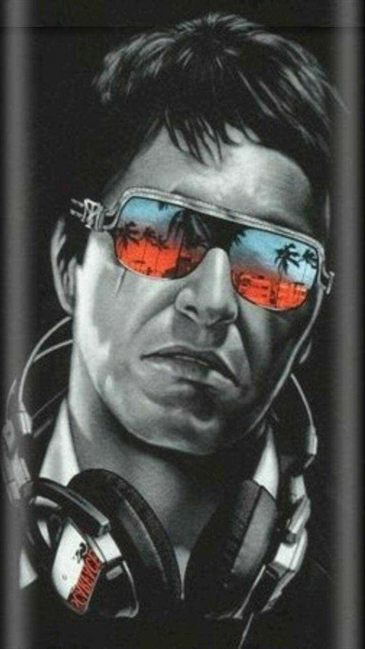 Scarface iPhone, sunglasses, vibrant tropical sunset, HD Phone Wallpaper