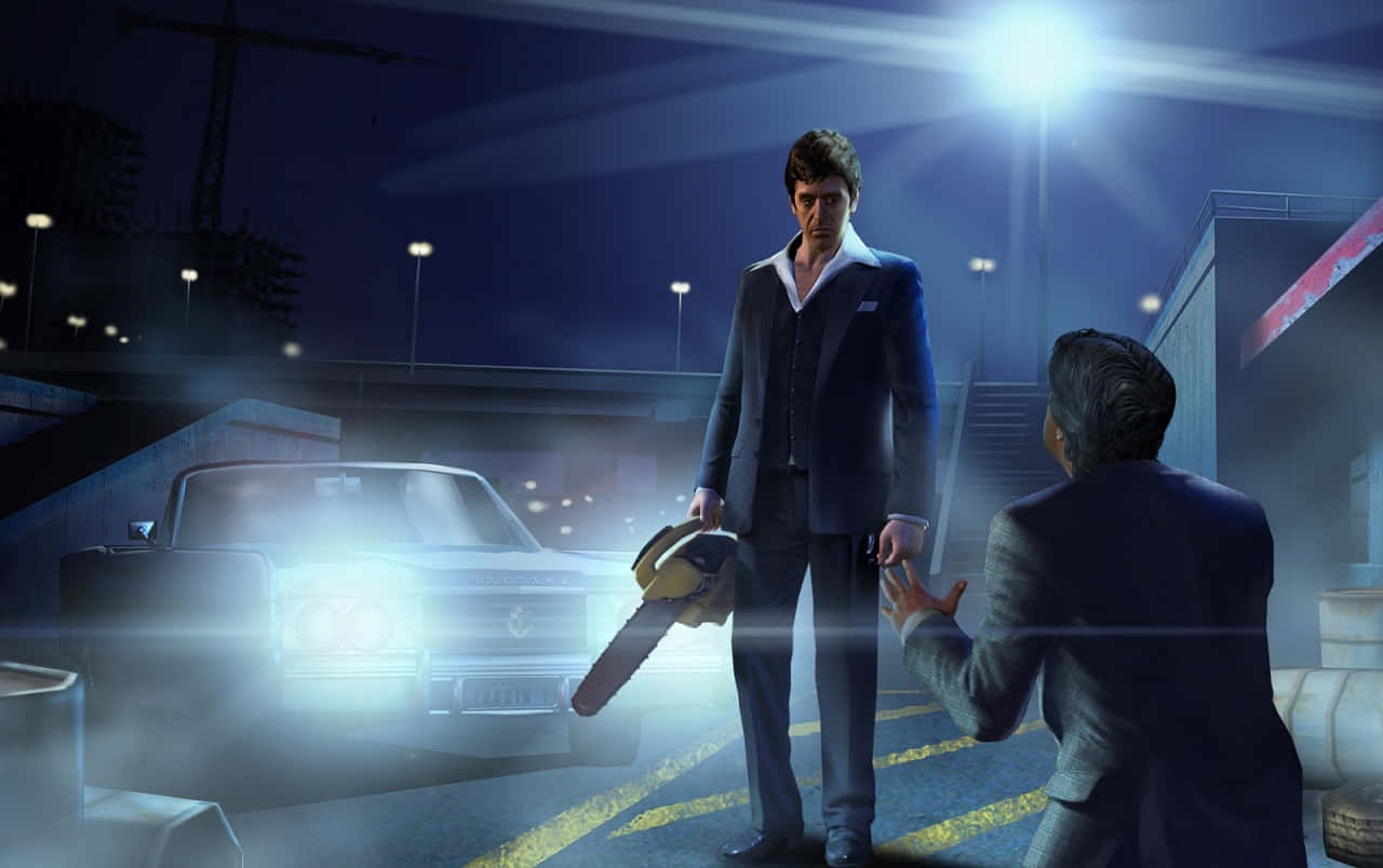 Scarface iPhone, chainsaw, suit, HD Desktop Wallpaper