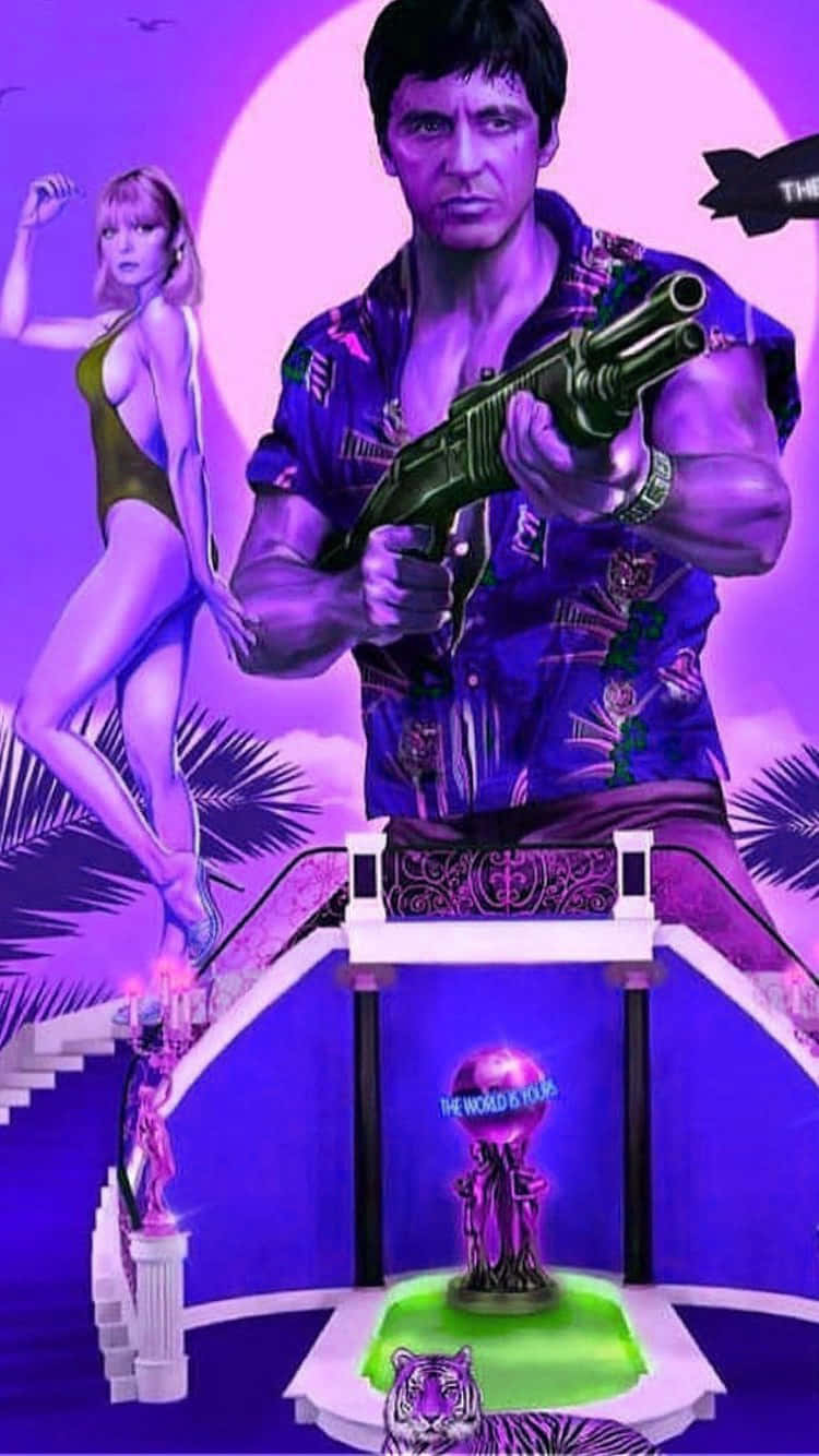 Scarface, floral shirt, gun, HD Phone Wallpaper