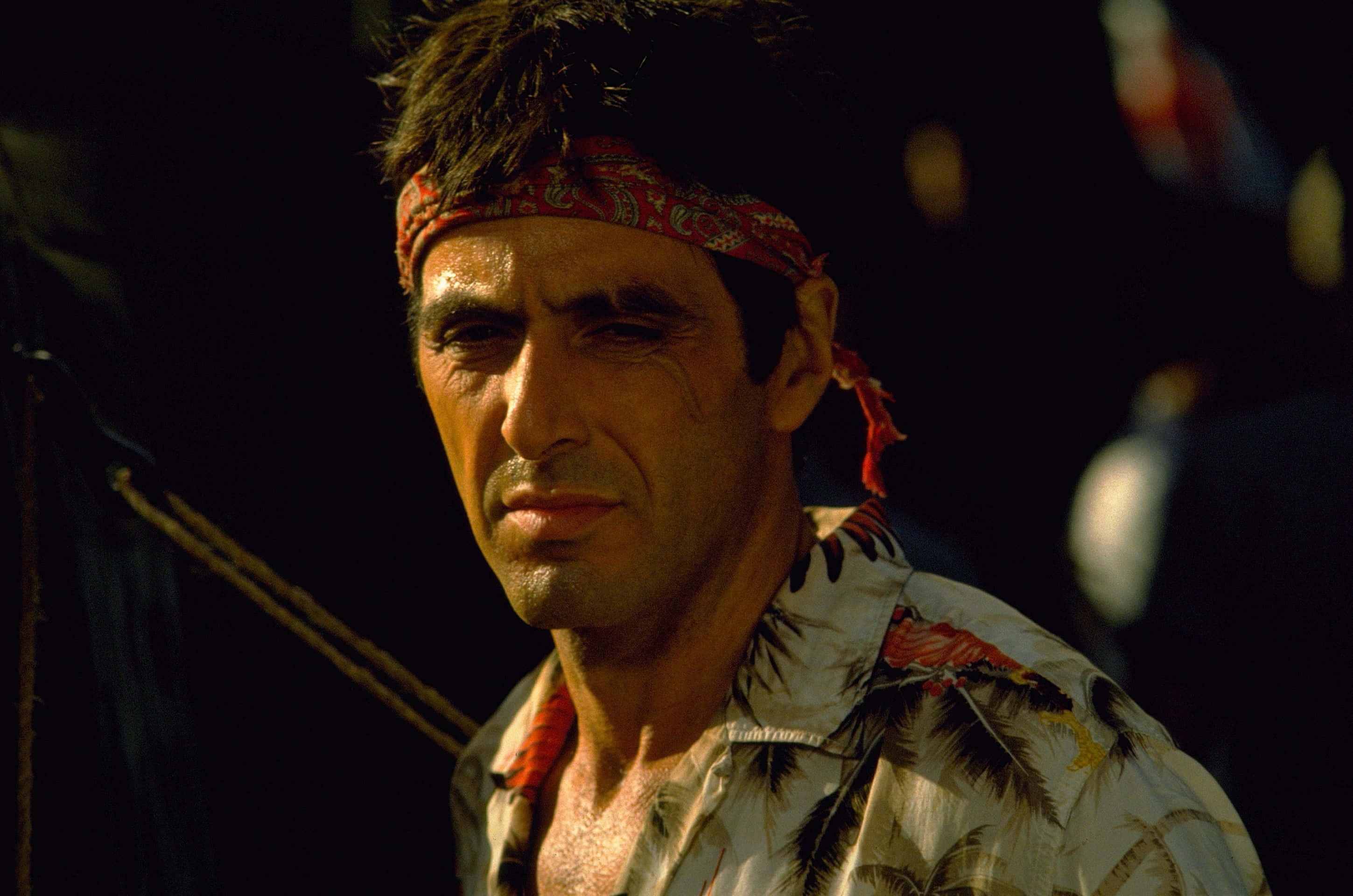 Tony Montana, red paisley bandana, tropical shirt, 2K Desktop Wallpaper