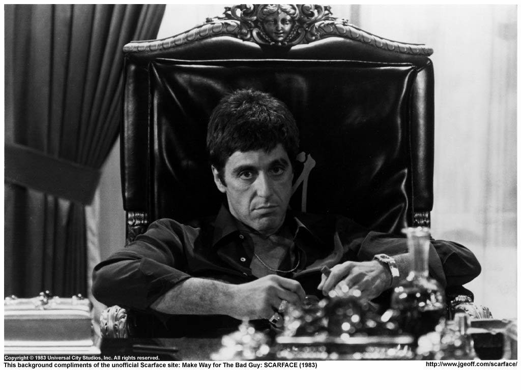 Scarface, throne chair, black and white scene, SD Desktop Wallpaper