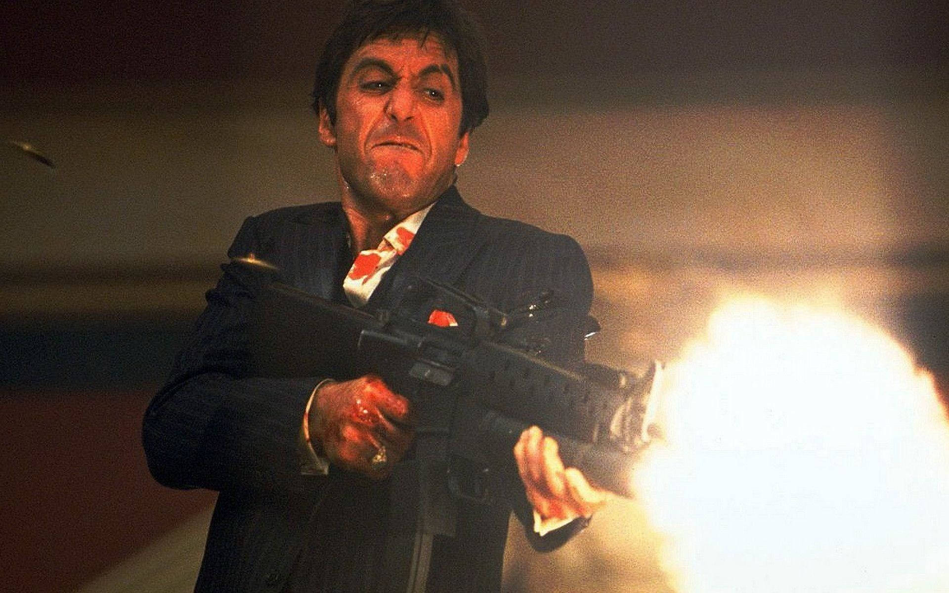 Scarface, firing gun, rifle, Full HD Desktop Wallpaper