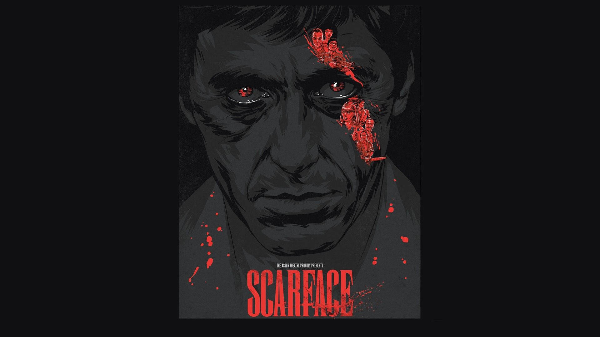 Scarface, red eyes, blood splatters, Full HD Desktop Wallpaper