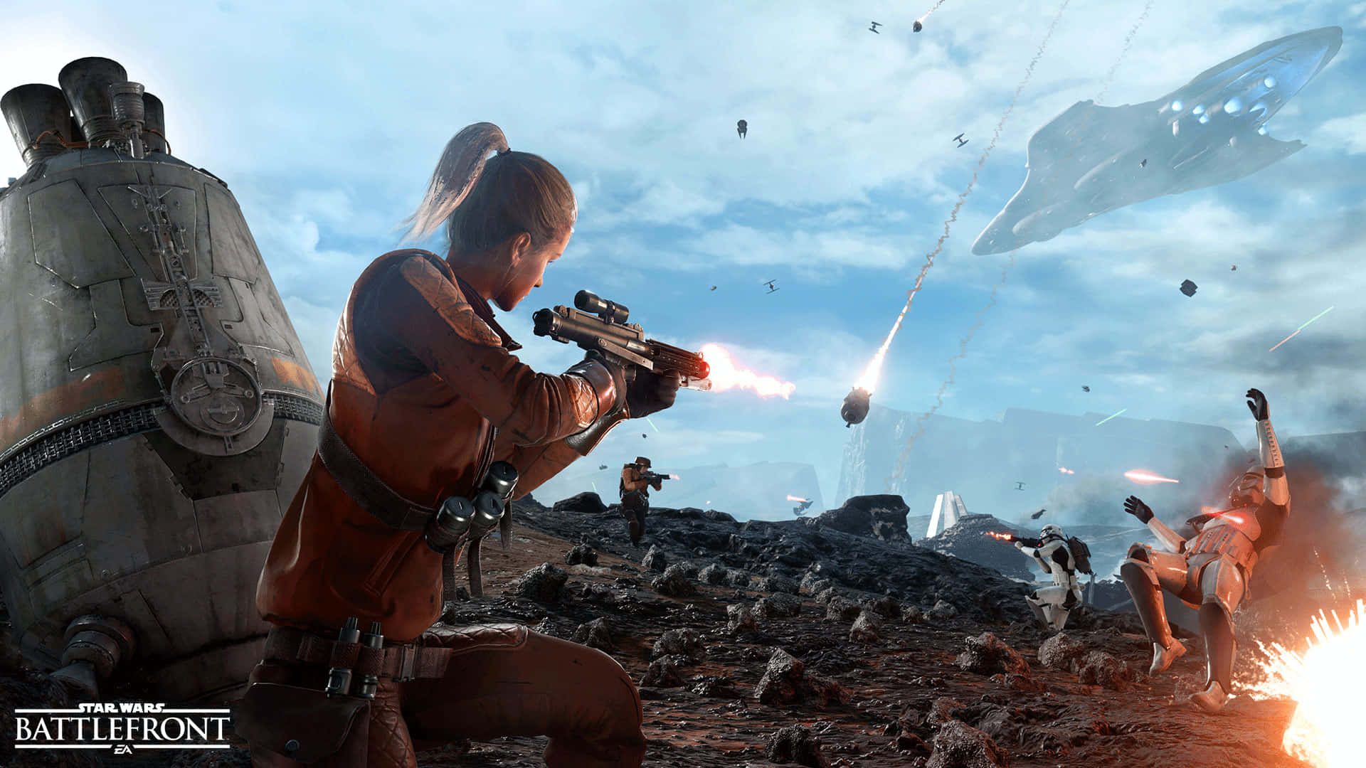 Scarif, sunset, female soldier, Full HD Desktop Wallpaper
