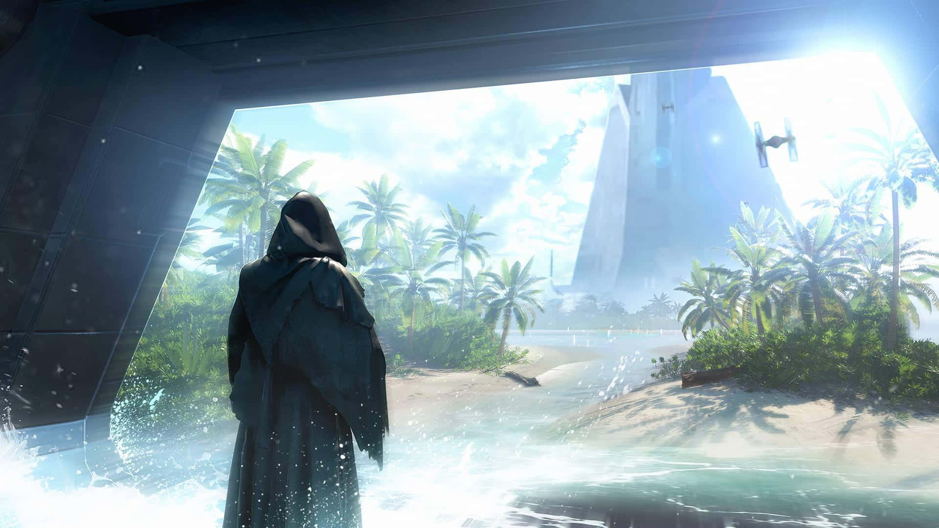 Scarif, tropical beach, palm trees, Full HD Desktop Wallpaper