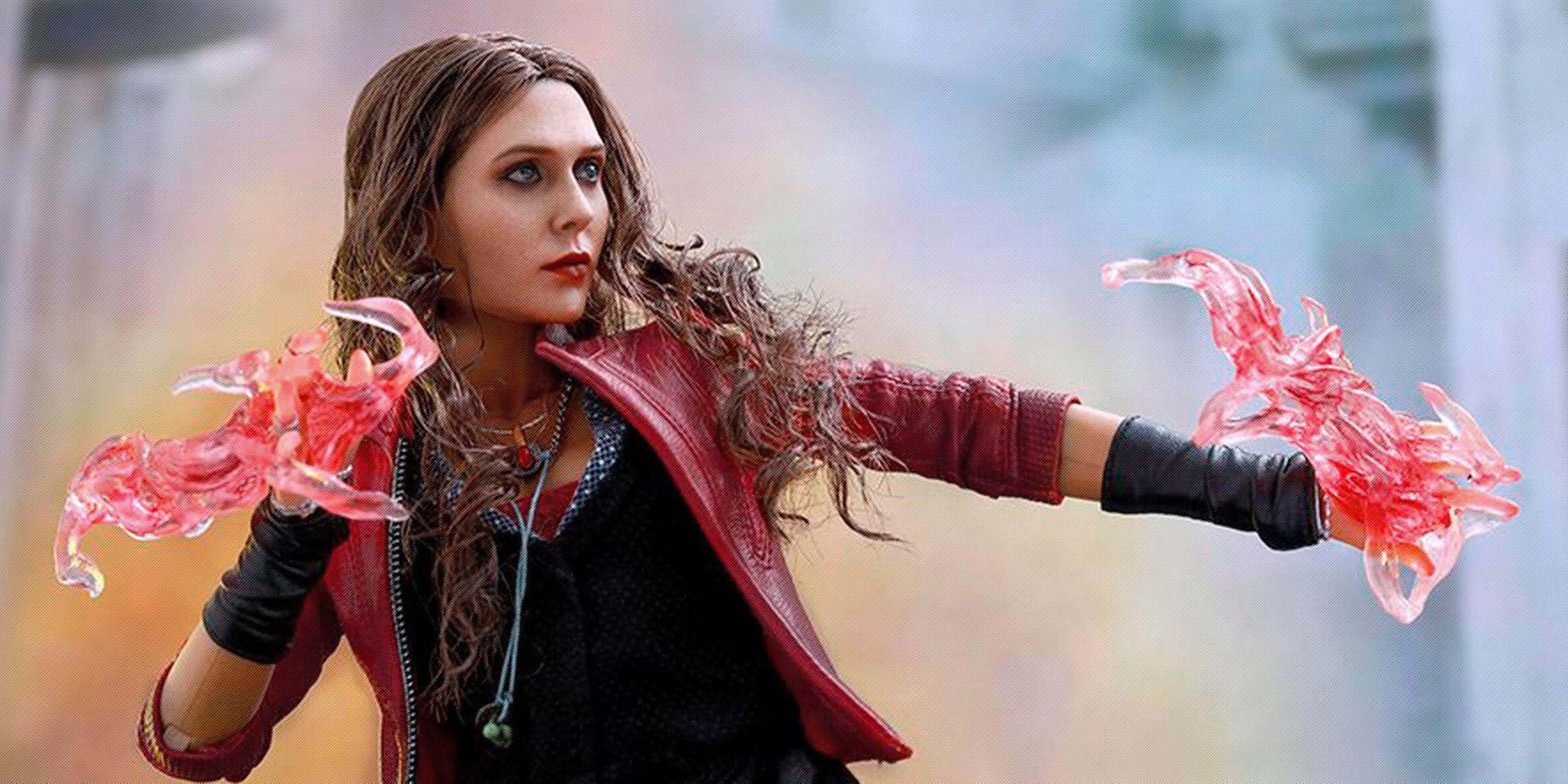 Scarlet Witch, red jacket, glowing red energy, 8K Desktop Wallpaper