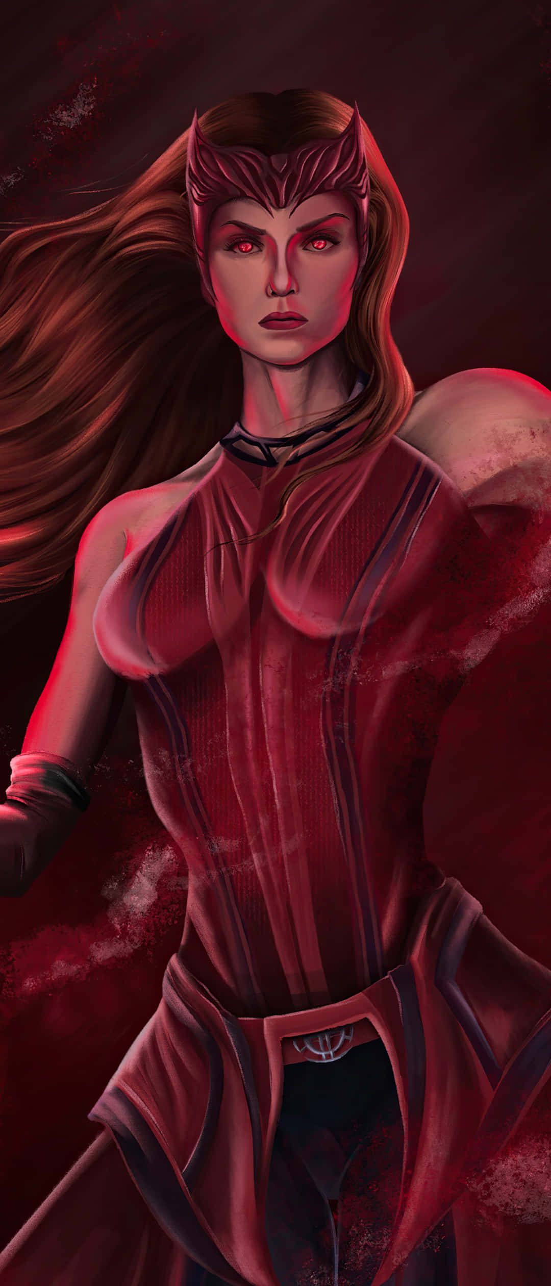Scarlet Warrior, red hair, glowing red eyes, Full HD Phone Wallpaper