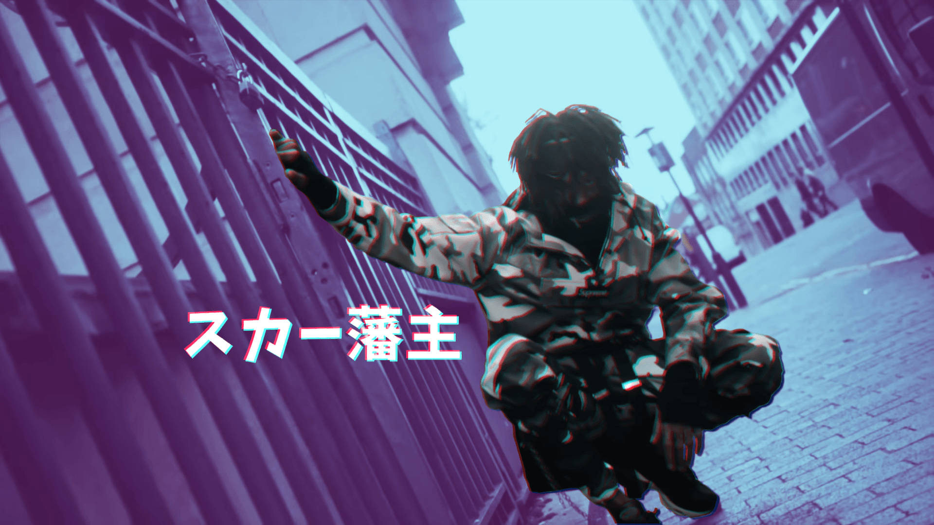 Scarlxrd, camouflage gear, city street, Full HD Desktop Wallpaper