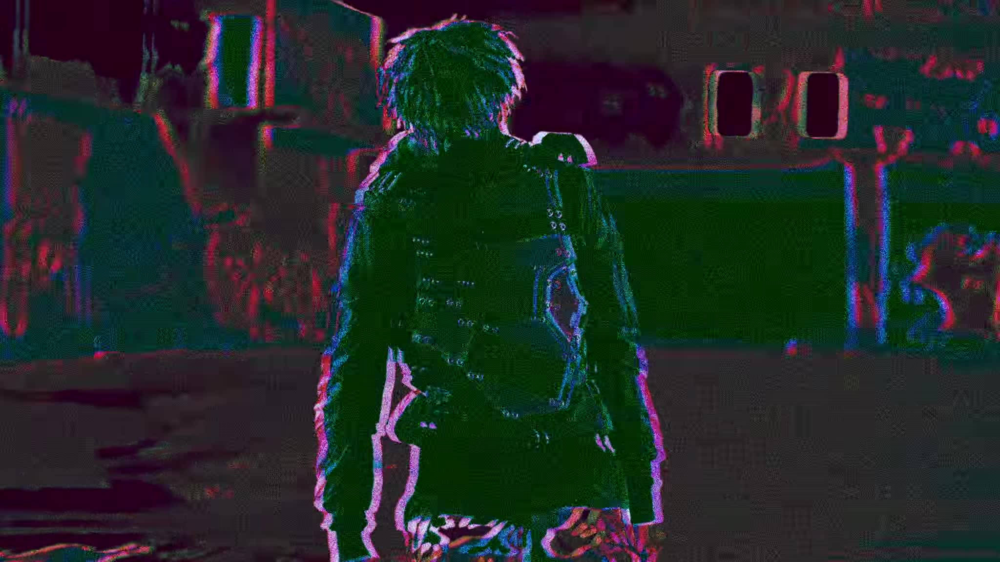 Scarlxrd, negative glitch, neon-lit urban alleyway, Full HD Desktop Wallpaper