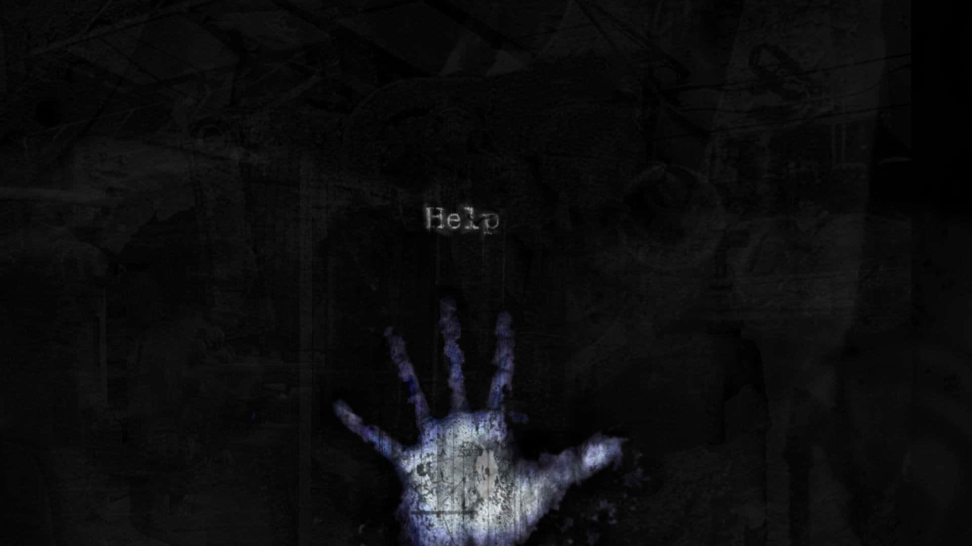 ghostly blue handprint, dark textured wall, Help, Full HD Desktop Wallpaper