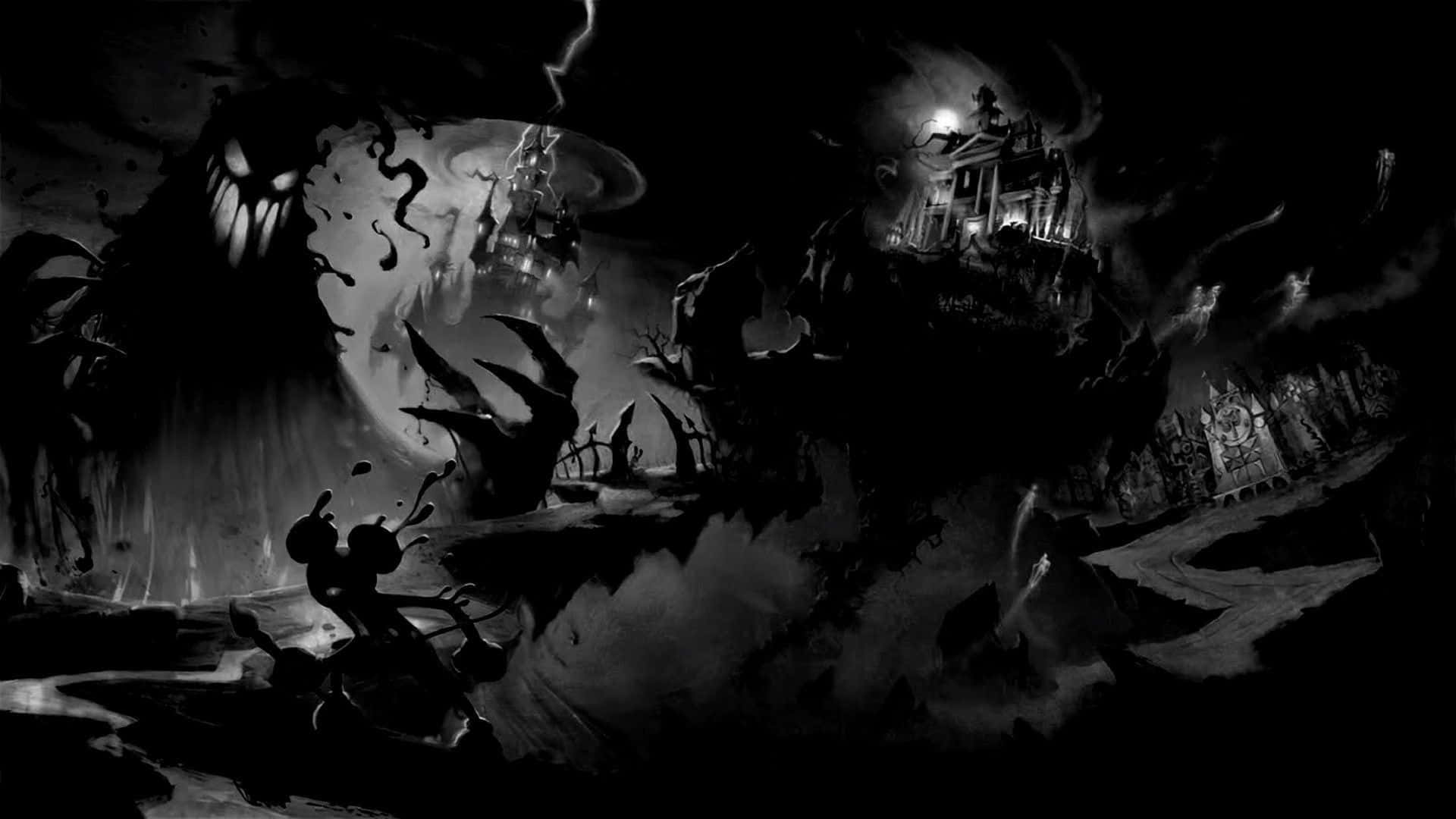 monochrome fantasy scene, lone figure, monstrous gaping maw, Full HD Desktop Wallpaper