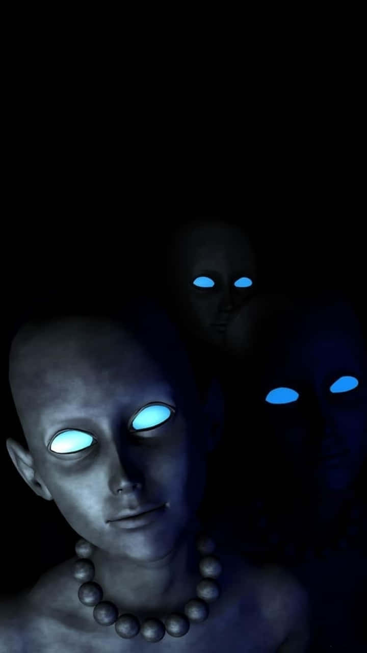 eerie blue eyed figures, bald humanoid figures, glowing blue eyes, HD Phone Wallpaper