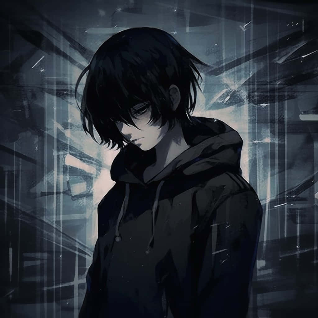 grunge aesthetic, anime boy, rainy urban alleyway, SD Desktop Wallpaper