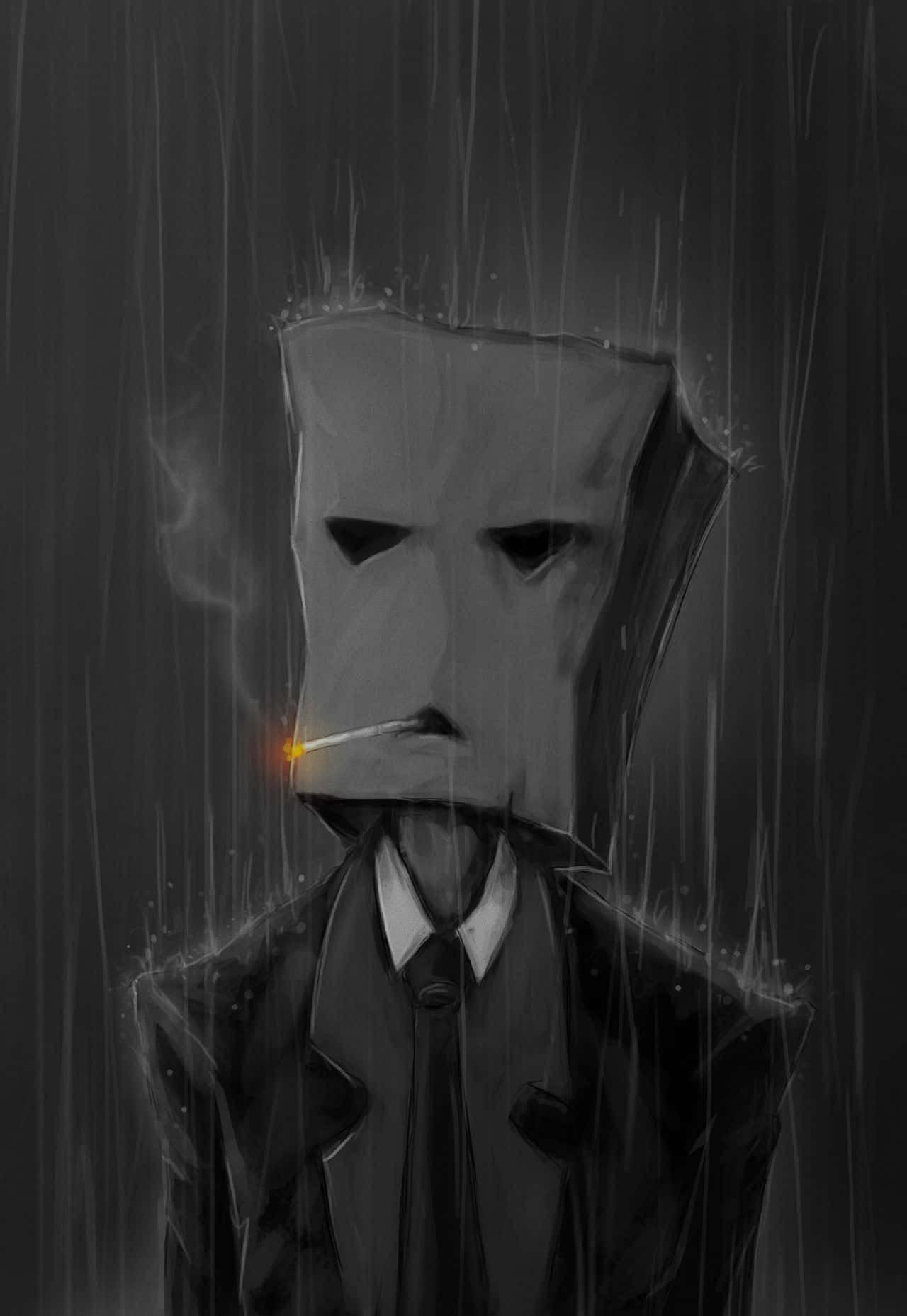 paper bag mask, monochrome digital-art figure, cigarette, HD Phone Wallpaper