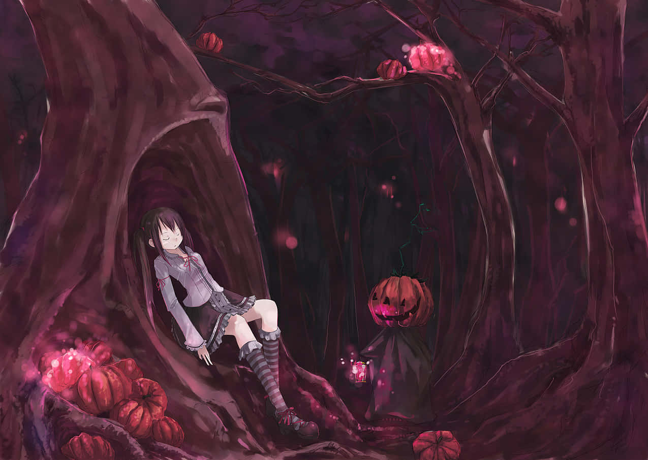 girl, school uniform, hollow tree, SD Desktop Wallpaper