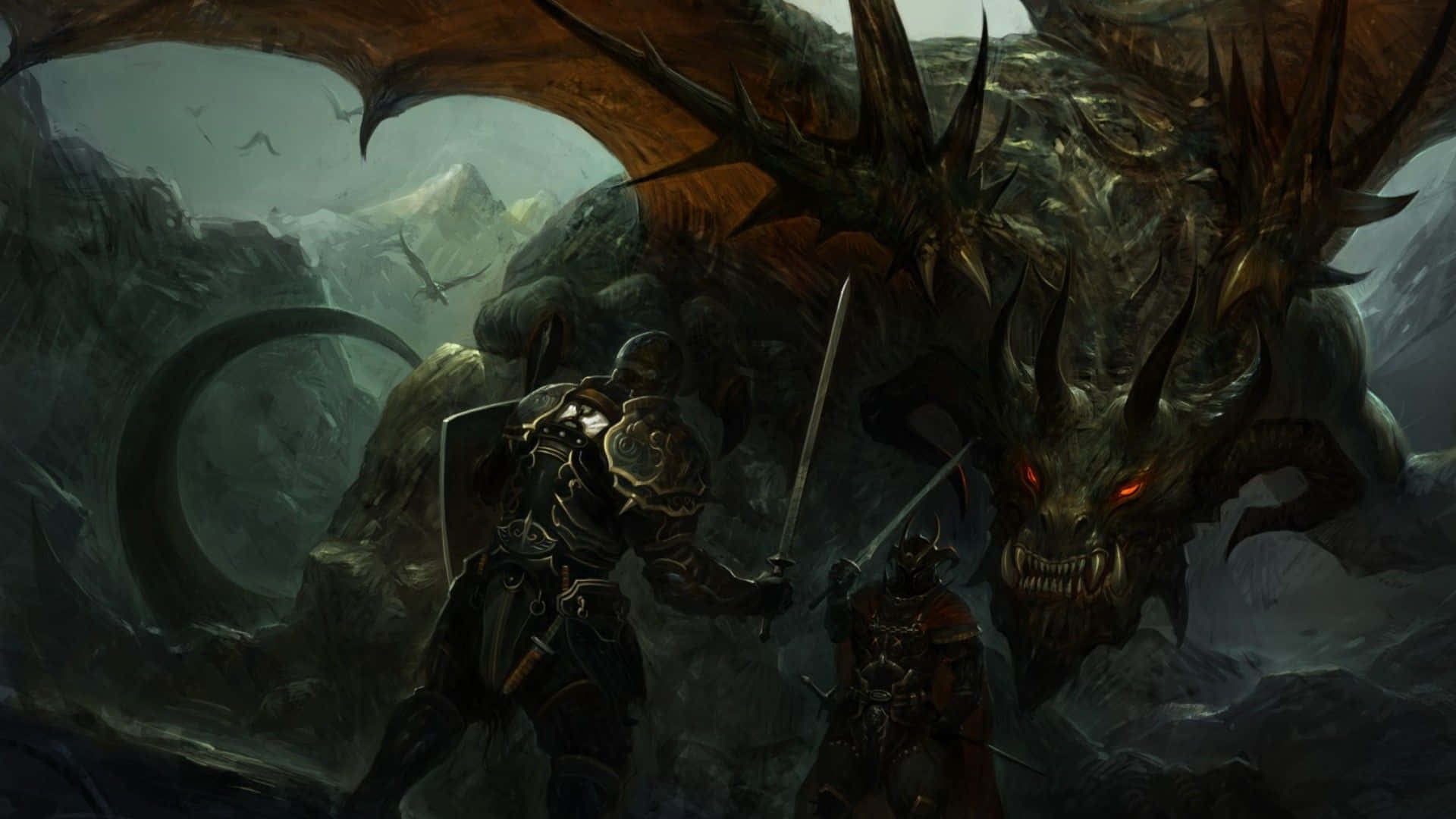 Scary Dragon, massive dark dragon, glowing red eyes, Full HD Desktop Wallpaper