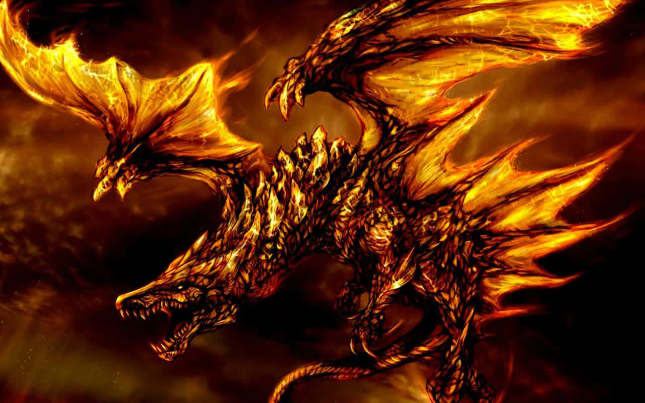 Scary Dragon, fiery two-headed dragon, glowing orange scales, HD Desktop Wallpaper
